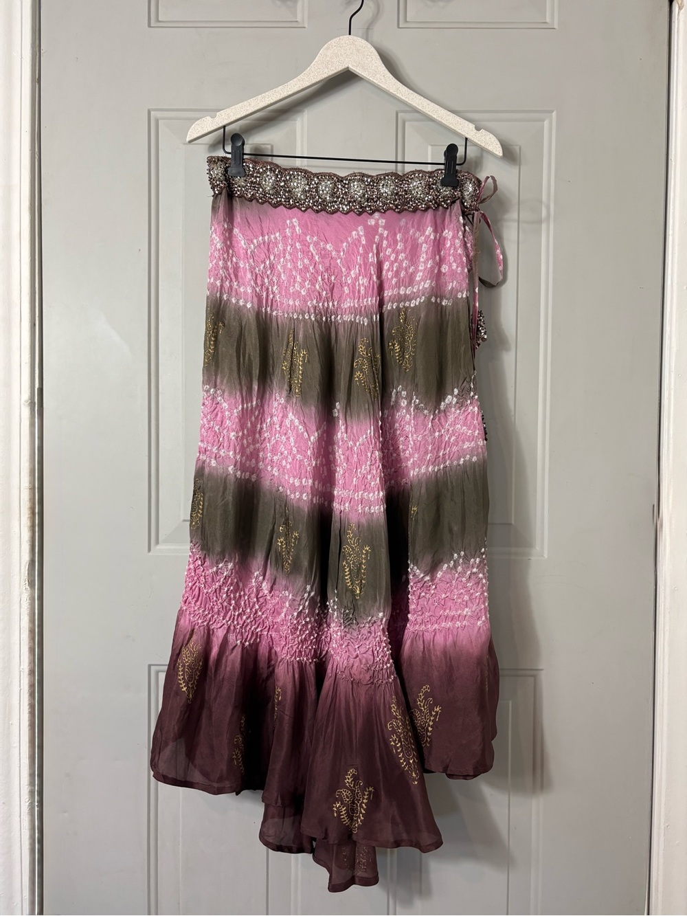 Sweet By Miss Me Vintage 100% Silk Whimsy Fairy Embellished Maxi Skirt Large